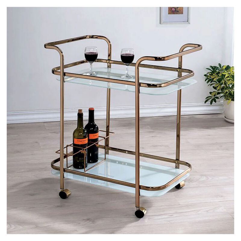 Tiana Contemporary Serving Cart In Champagne Finish - Benzara