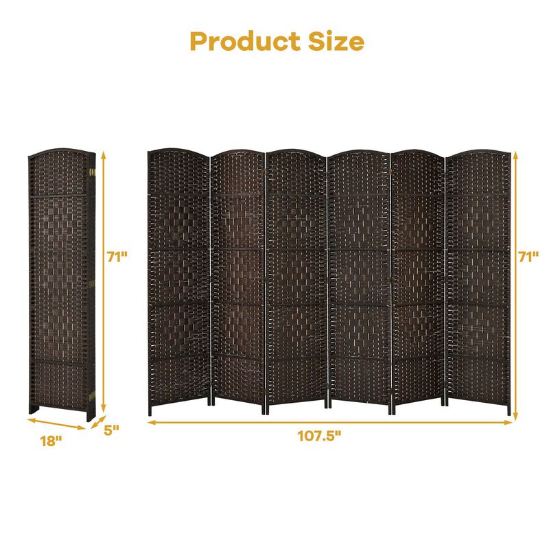 6.5Ft 6-Panel Weave Folding Fiber Room Divider Screen