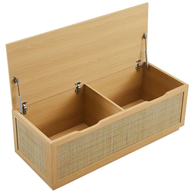 Modway Soma Rattan Storage Bench in Oak &ndash; Faux Cane Flip-Top Low Profile Storage Ottoman for Bedroom, Entryway, or Living Room image number 8