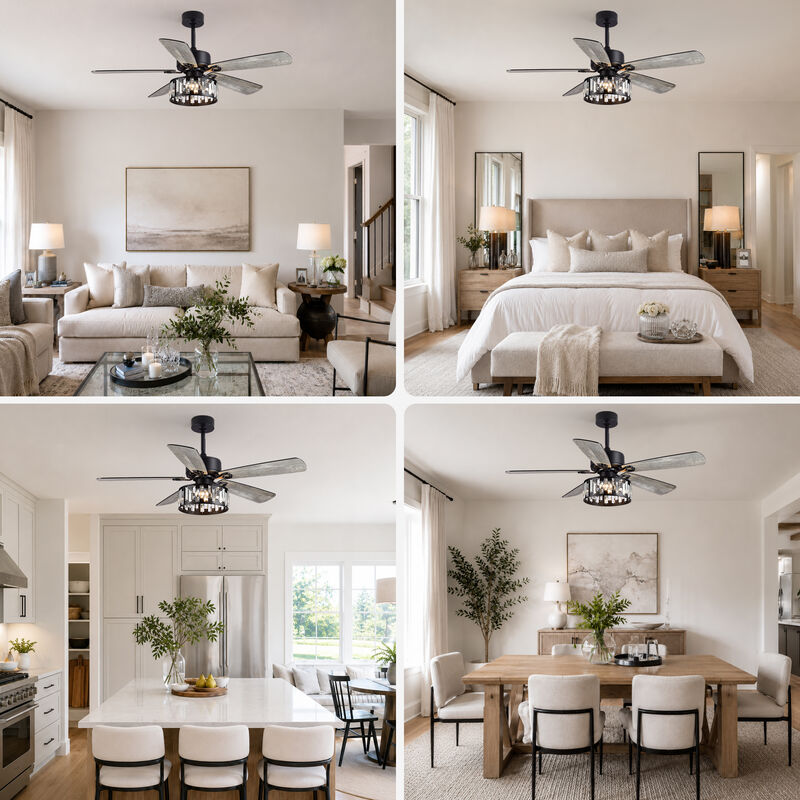 Breezary 52In Traditional Ceiling Fan with Light Kit, 5 Blades, E12 Bulbs need, 6 Speed, Reversible Indoor Ceiling Fan image number 7