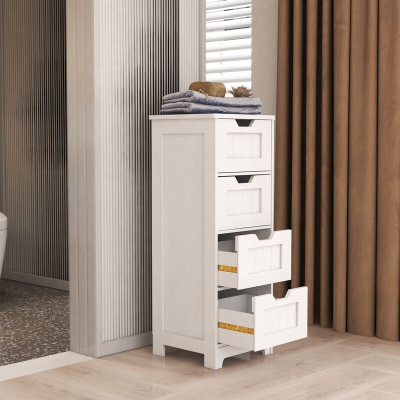 11.81 in. W. x 11.81 in. D x 32.68 in. H White Wood Linen Cabinet with 4 Drawers