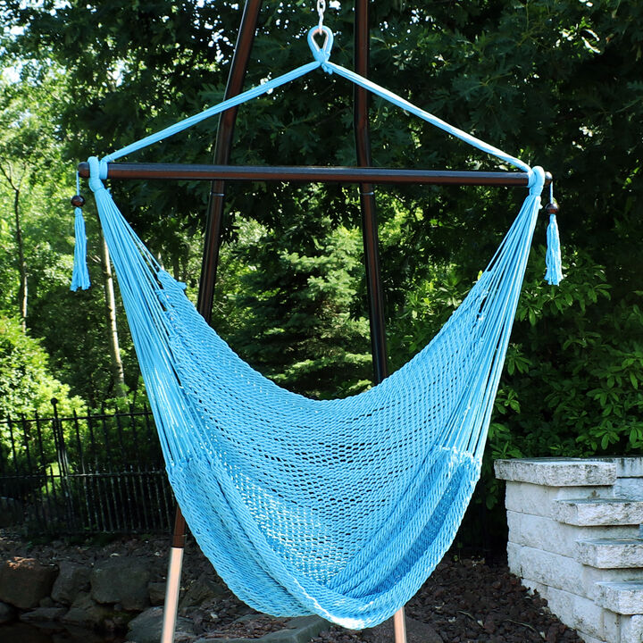 Sunnydaze Extra Large Polyester Rope Hammock Chair and Spreader Bar - Blue