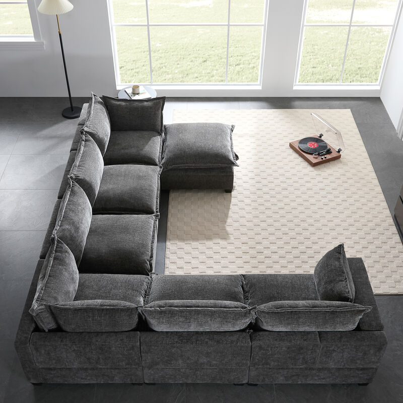 Wurmgu 7‑Seat U‑Shaped Chenille Modular Sectional Sofa image number 7