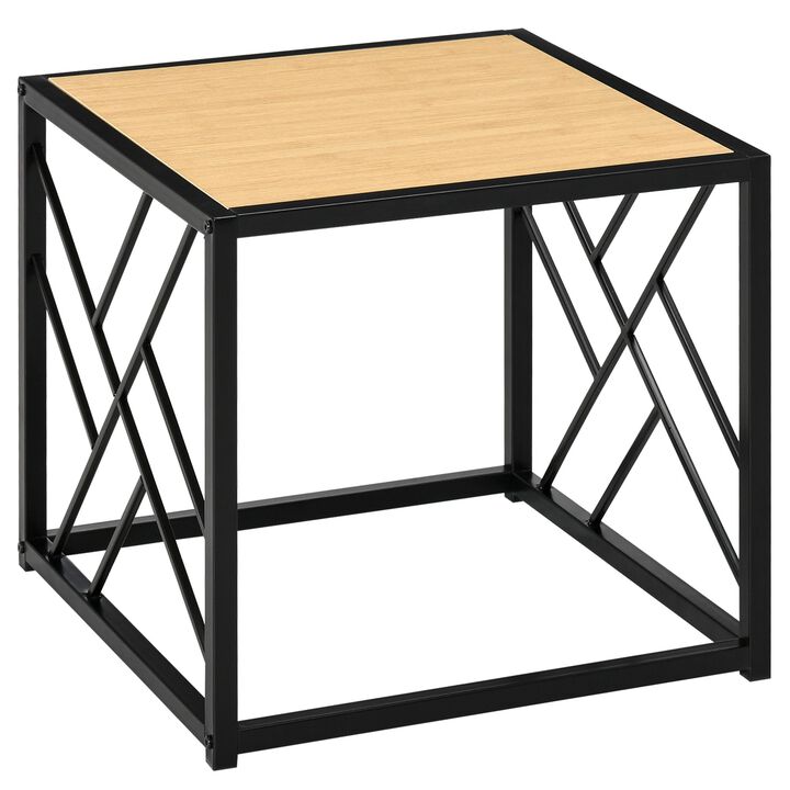 Modern End Table, Accent Side Table with Metal Frame, Nightstand for Bedroom, Living Room, Black
