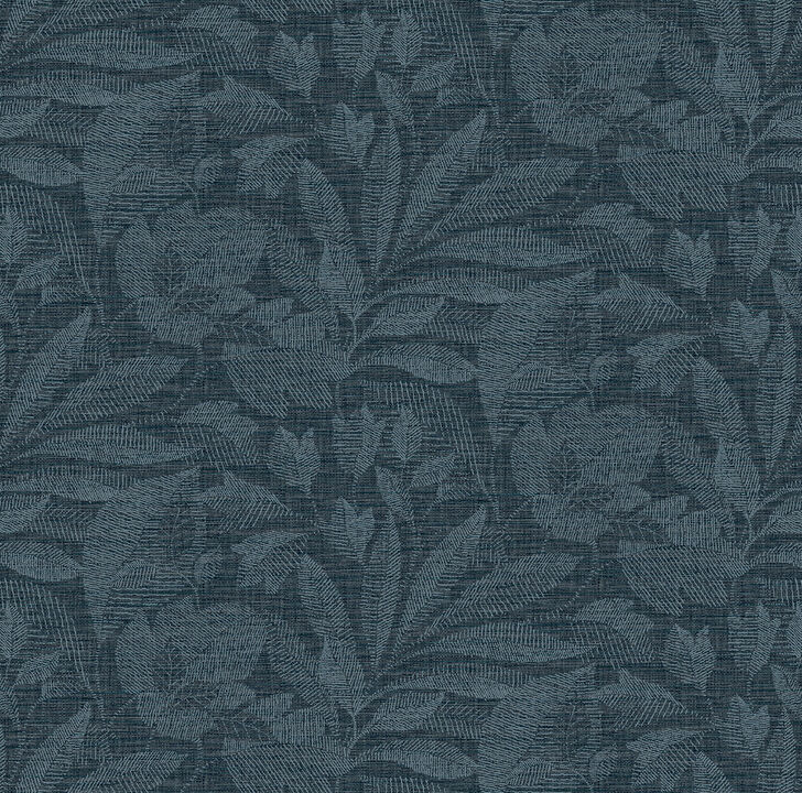 Lei Navy Etched Leaves Wallpaper
