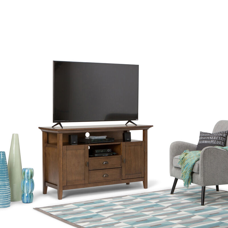Redmond SOLID WOOD 54 inch Wide Transitional TV Media Stand in Rustic Natural Aged Brown For TVs up to 60 inches