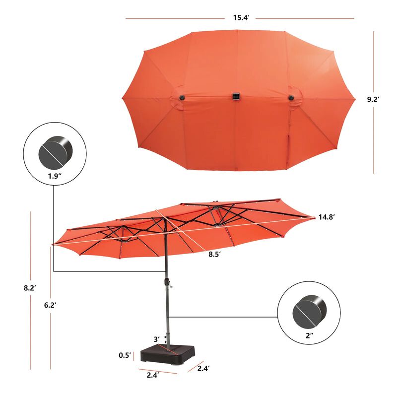 Mondawe 15 Feet Double-Sided Patio Umbrella with 48 LED Lights image number 8