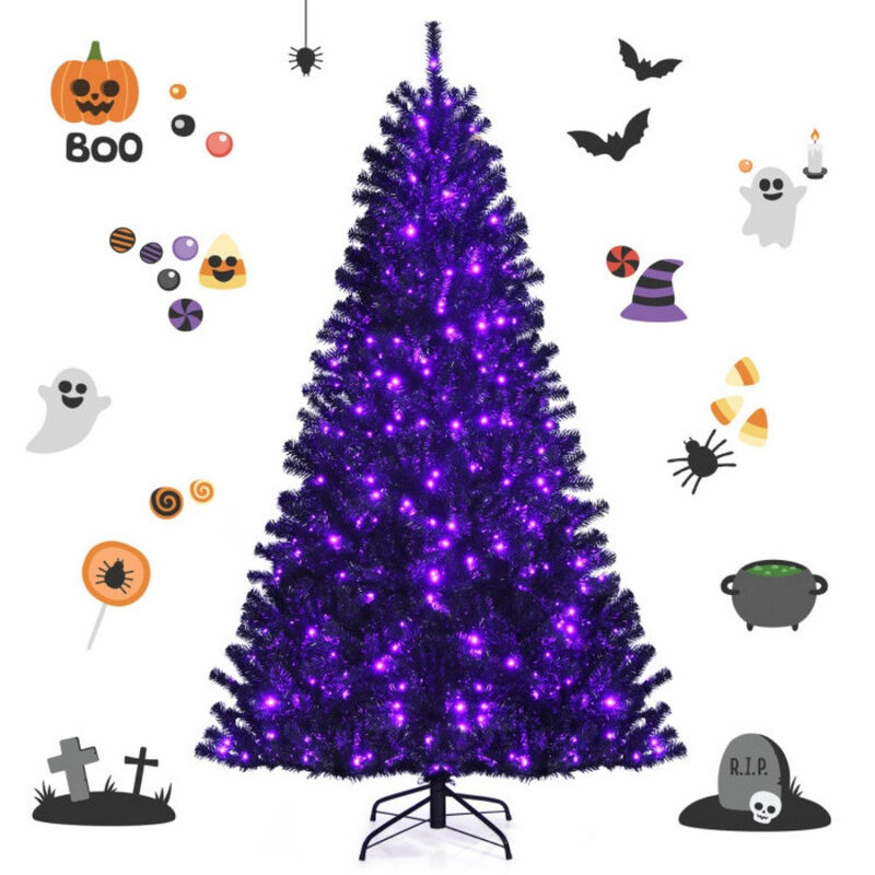 7ft Spooky Christmas Tree with Purple LED Lights image number 4