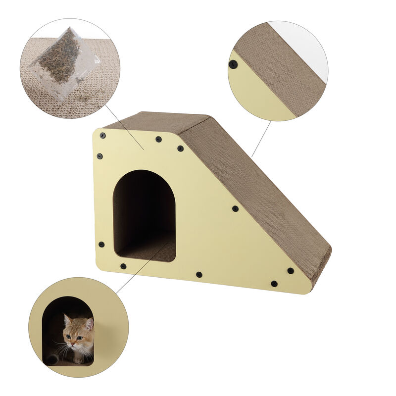Kento 23.63" Minimalist Cardboard Angled Cat Cave Scratcher with Catnip, Almond