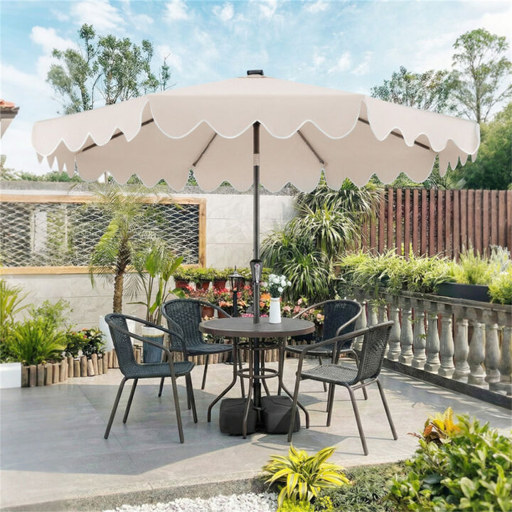 9 FT Outdoor Patio Umbrella with Solar LED Lights and Weighted Base