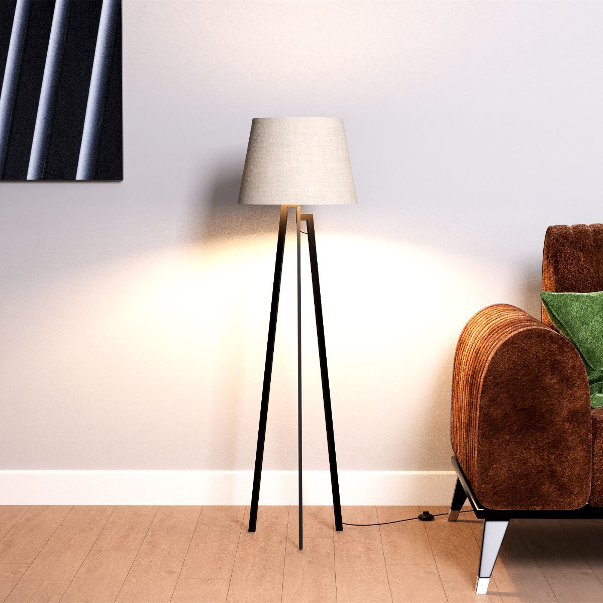 Architectural Tripod 64 in. Floor Lamp with Textured Shade - Cozy
