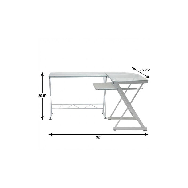 HomeRoots 62" Clear Glass and Steel L Shape Computer Desk image number 4