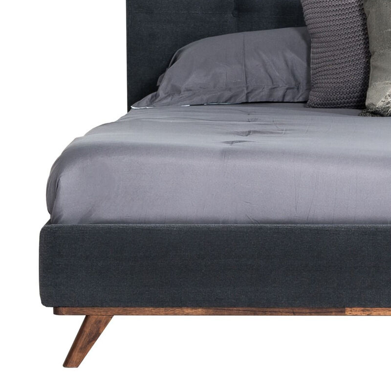 Adia Platform King Bed, Dark Gray Button Tufted Polyester Upholstery - Benzara