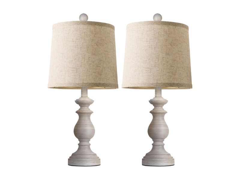 Rustic Farmhouse Table Lamp Set of 2 Antique Grey Bedside Lamps with Linen Shade image number 0