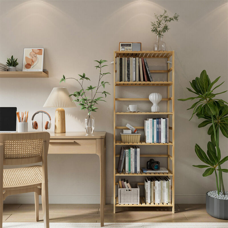 Freestanding Storage Shelf Unit 6-tier Bamboo Storage Rack Bookshelf Plant Stand image number 8