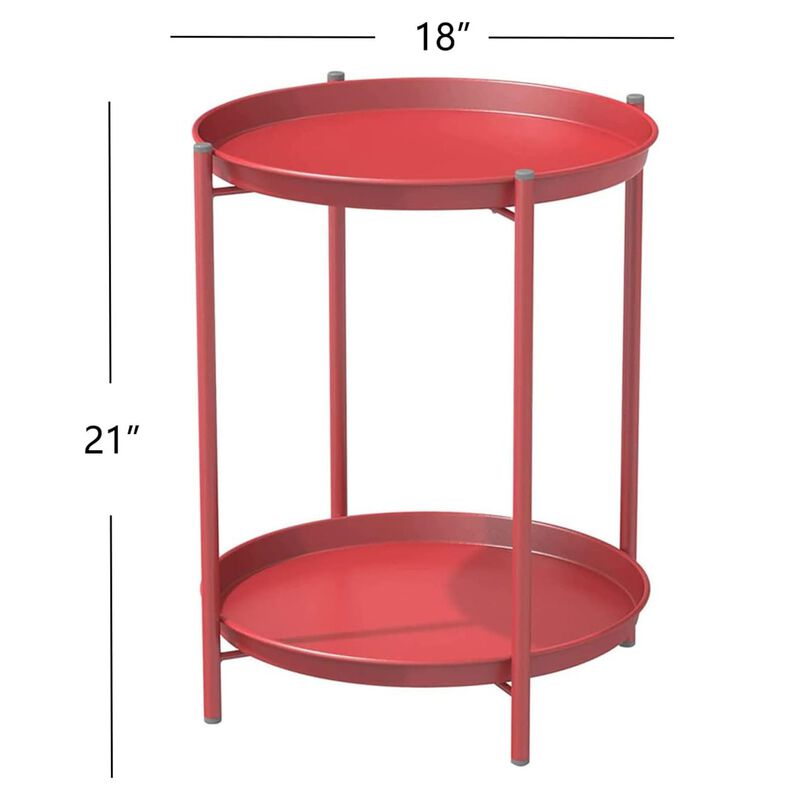 Mondawe Outdoor 2-Tier All-Iron Side Table w/ Powder-Coated Steel Trays, Rust-Resistant Frame