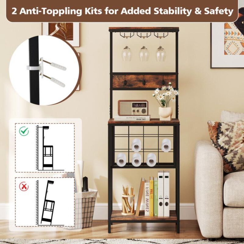 Hivvago Freestanding Wine Rack Floor Wine Bar Cabinet with Glass Racks