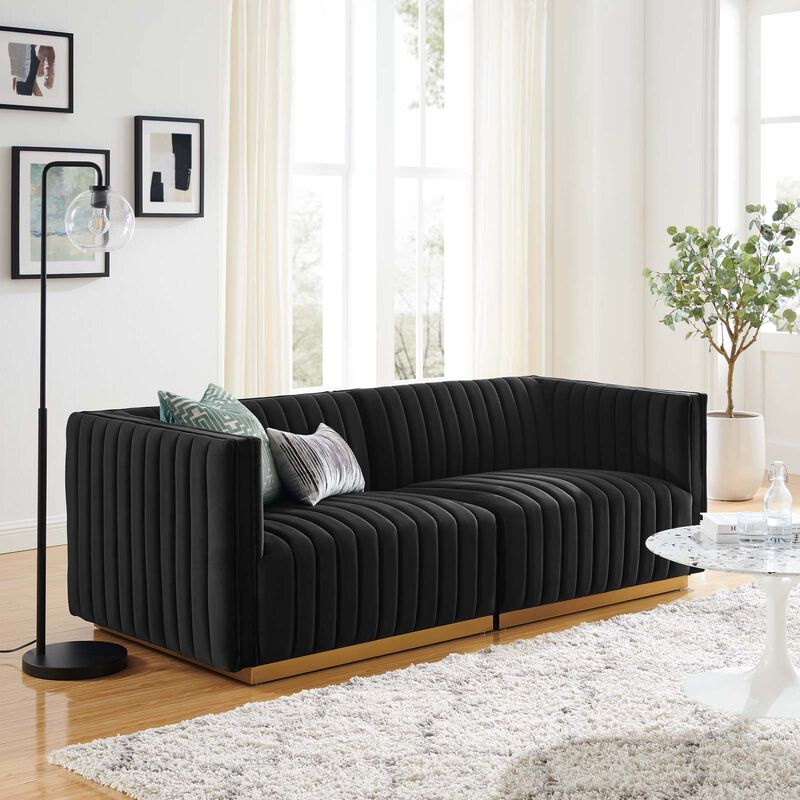 Conjure Channel Tufted Performance Velvet Loveseat image number 1