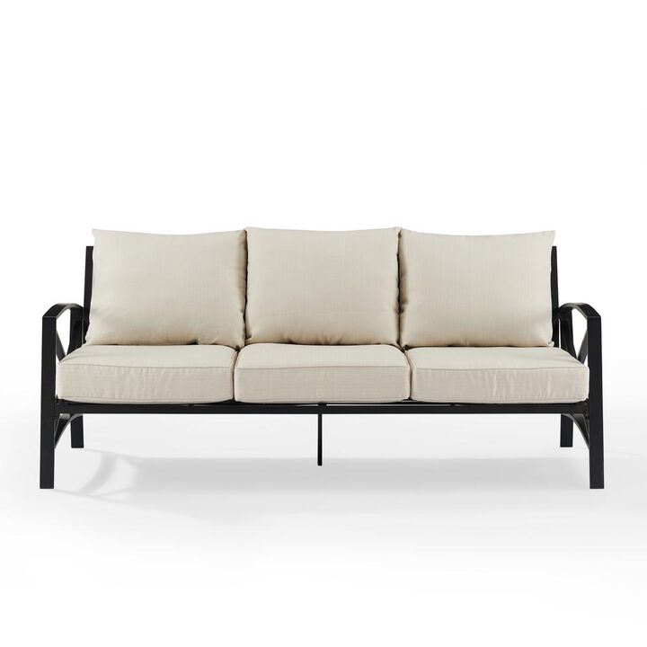 FurniFact Stylish Outdoor Metal Sofa in Oatmeal and Oil Rubbed Bronze Finish