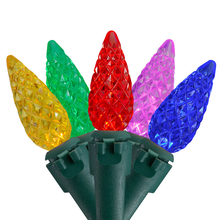 200 Count Multi-Color LED Faceted C6 Christmas Lights - Green Wire
