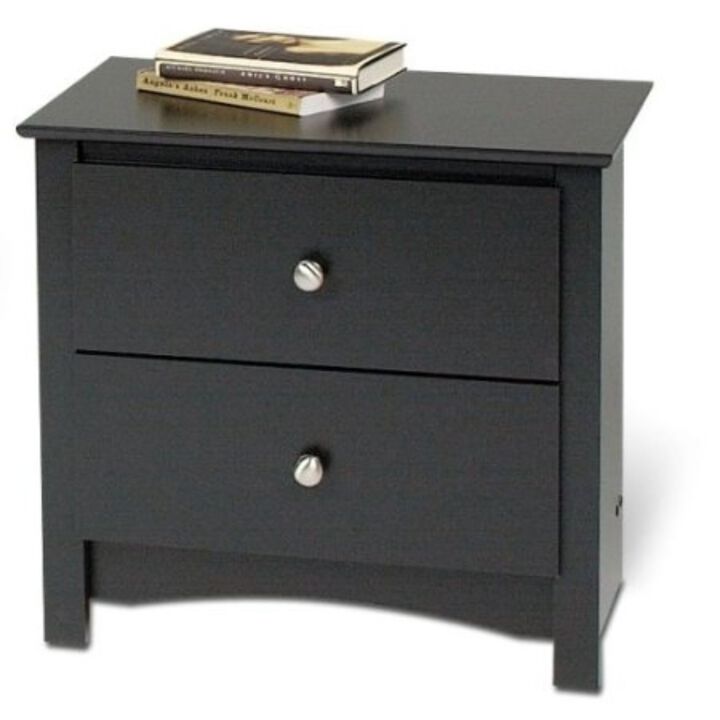Hivvago Black Two Drawer Bedroom Nightstand with Brushed Nickle Knobs