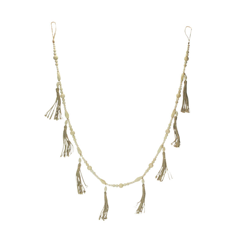 Bohemian Style Wooden Bead and Jute Rope Tassel Hanging Garland Boho image number 0
