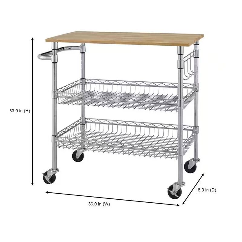 Kitchen Island Cart with Top and Two Bottom Storage Shelves on Wheels for Easy Mobility and Organization