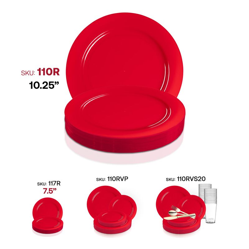 10.25" Solid Red Round Disposable Plastic Dinner Plates (120 Plates) image number 5
