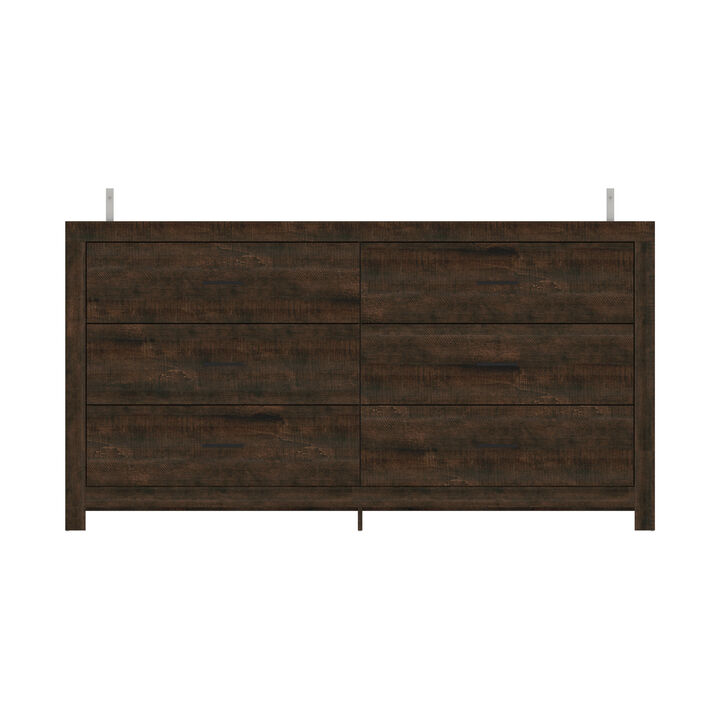 FUFU&GAGA Modern 6-Drawer Dresser for Bedroom Storage, (63" W x 15.7" D x 33.1" H),Brown