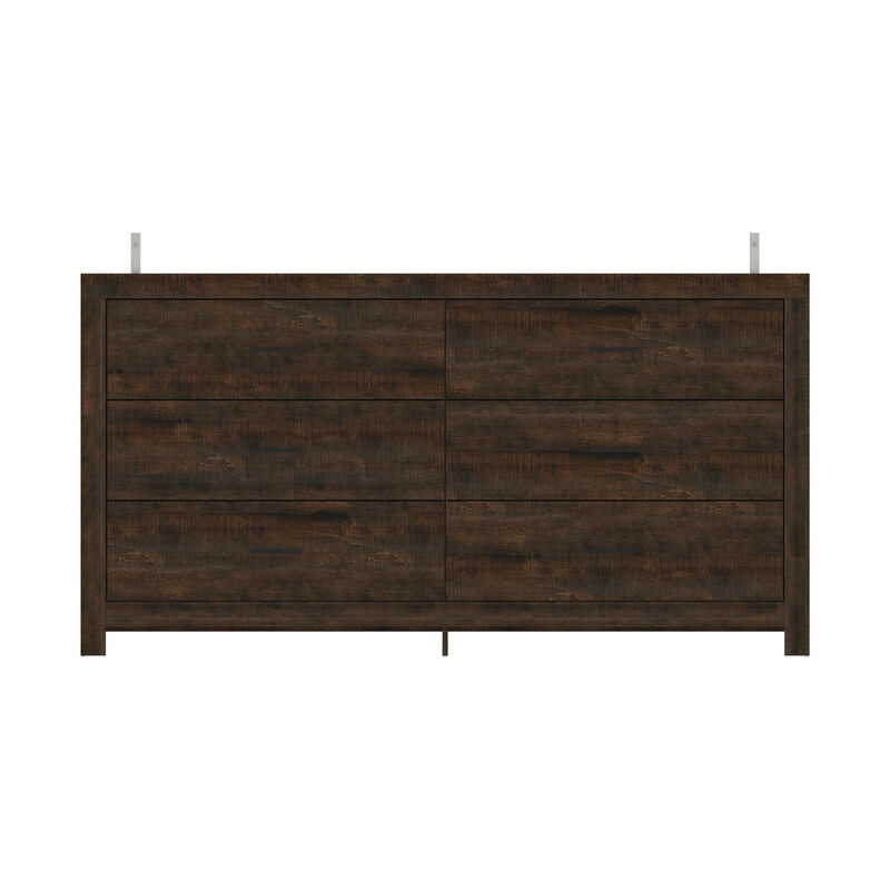 FUFU&GAGA Modern 6-Drawer Dresser for Bedroom Storage, (63" W x 15.7" D x 33.1" H),Brown