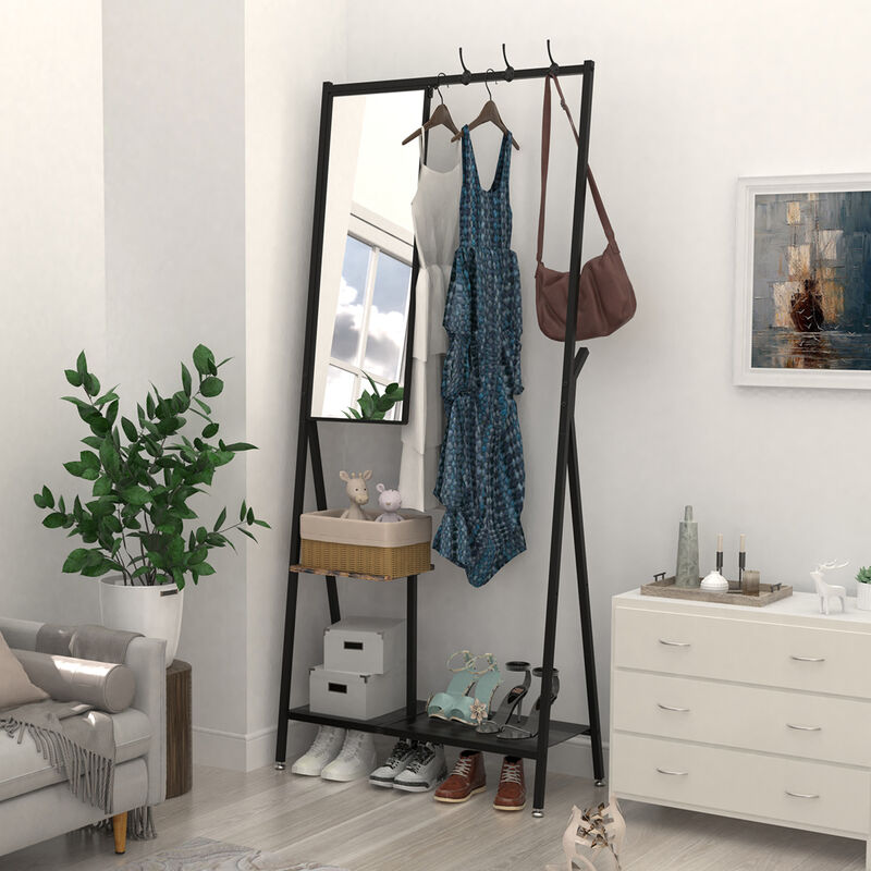 GOODSILO Multifunctional Hall Tree Coat Rack with Integrated Mirror and Shoe Storage, Sturdy Metal Frame Entryway Organizer for Living Room and Bedroom image number 3