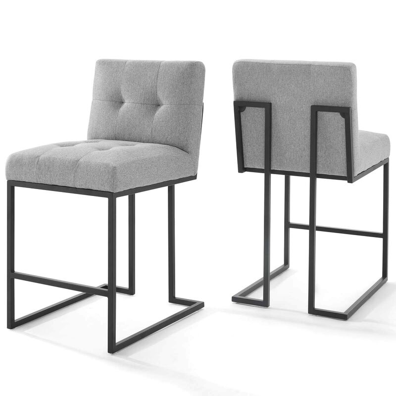 Modway Privy Stainless Steel Upholstered Fabric Counter Stool Set of 2, Black Light Gray image number 0