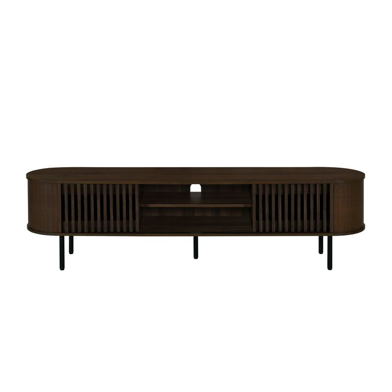 Brandon TV Stand Media Console, Shelf 2 Cabinets, Dark Brown, 71 Inch - Benzara