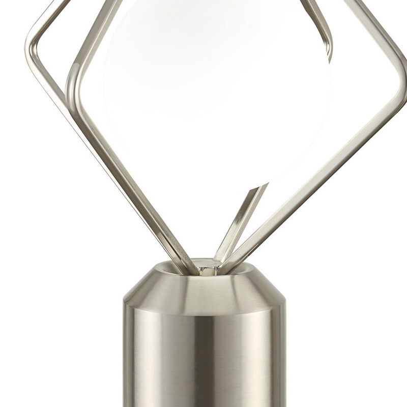 20 Inch Table Lamp, Globe Glass Shade, Accent Cylindrical Base, Nickel-Benzara