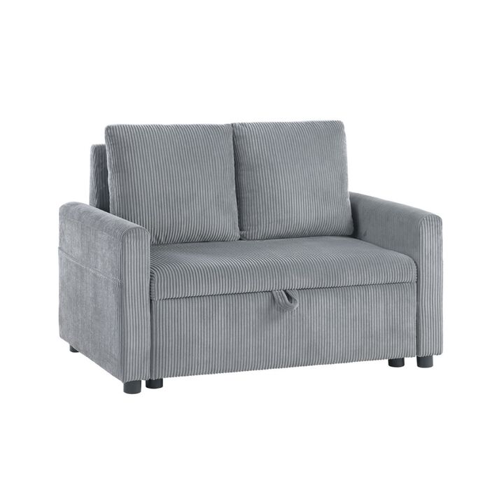 Swin Loveseat with Storage, Gray Corduroy, Soft Cushioned, 45 Inch