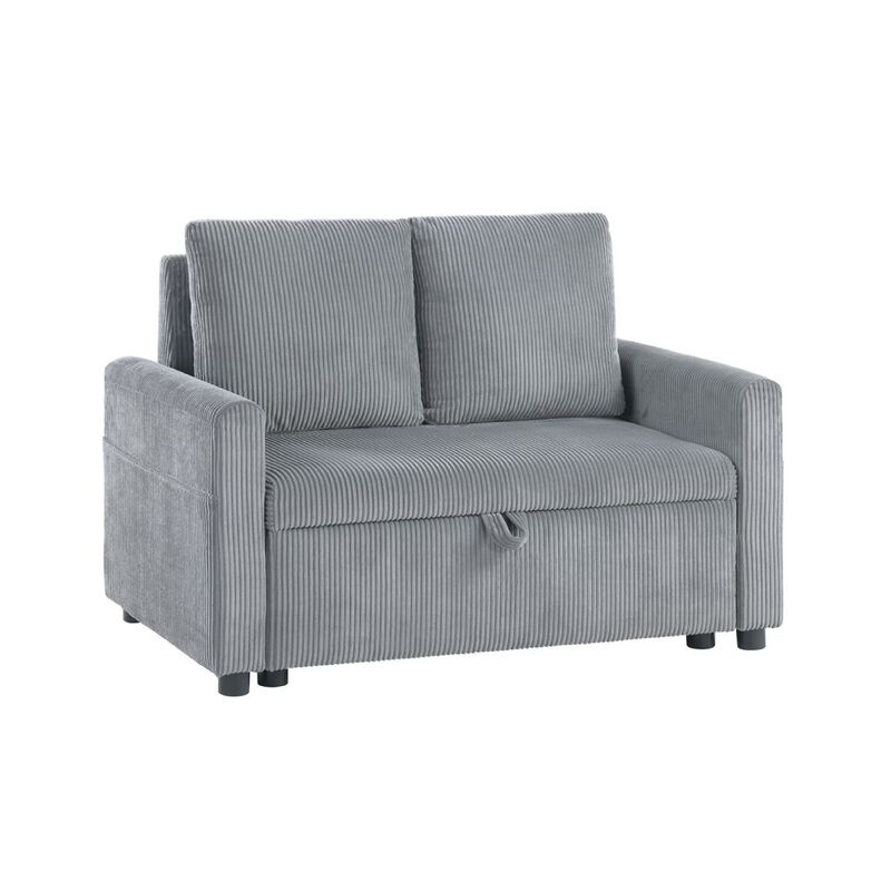 Swin&nbsp;Loveseat with Storage, Gray Corduroy, Soft Cushioned, 45 Inch