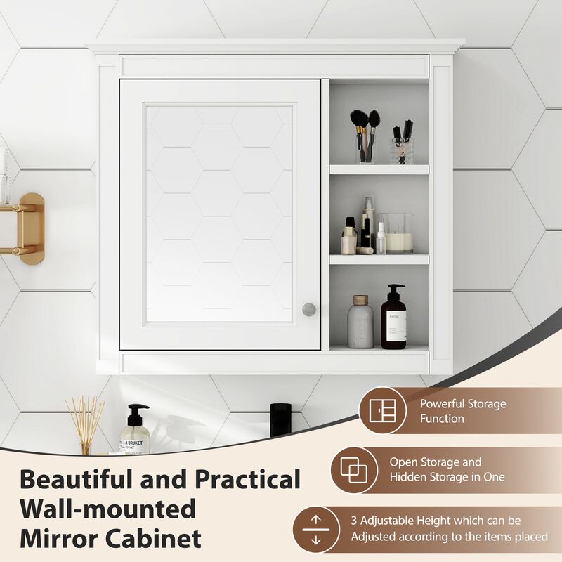 Merax Mirror Cabinet with Adjustable Shelves & Concealed Storage, Wall-Mounted image number 5