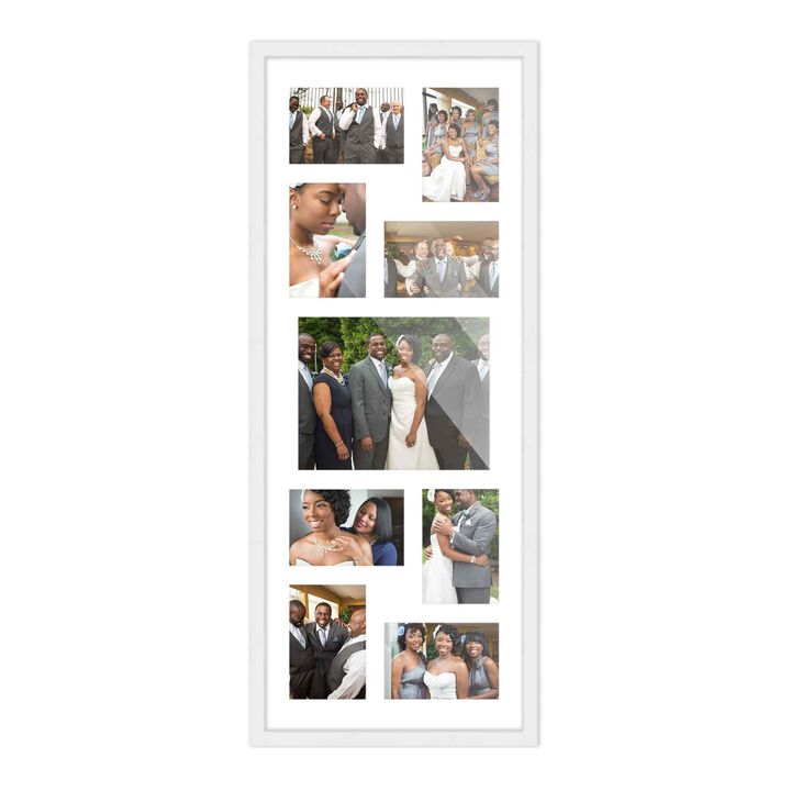 12x32 Wood Collage Frame with a White Mat for 8x10 & 4x6 Pictures