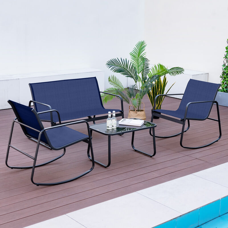 4 Piece Patio Rocking Set with Glass-Top Table