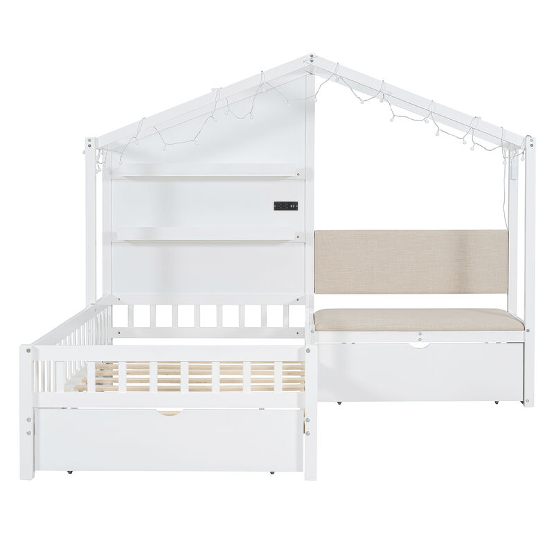 Merax House Bed with Upholstered Sofa image number 5