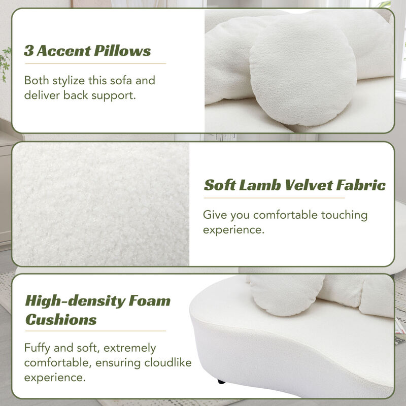 103.9" Modern Living Room Sofa Lamb Velvet Upholstered Couch Furniture for Home or Office, Beige