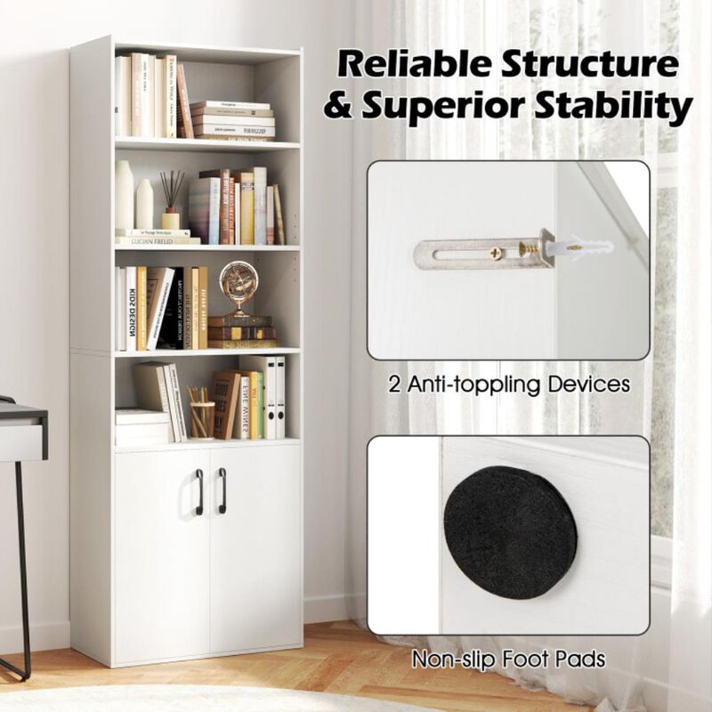 Hivvago Bookcase 6-Tier with Adjustable Shelves and 2-Door Cabinet