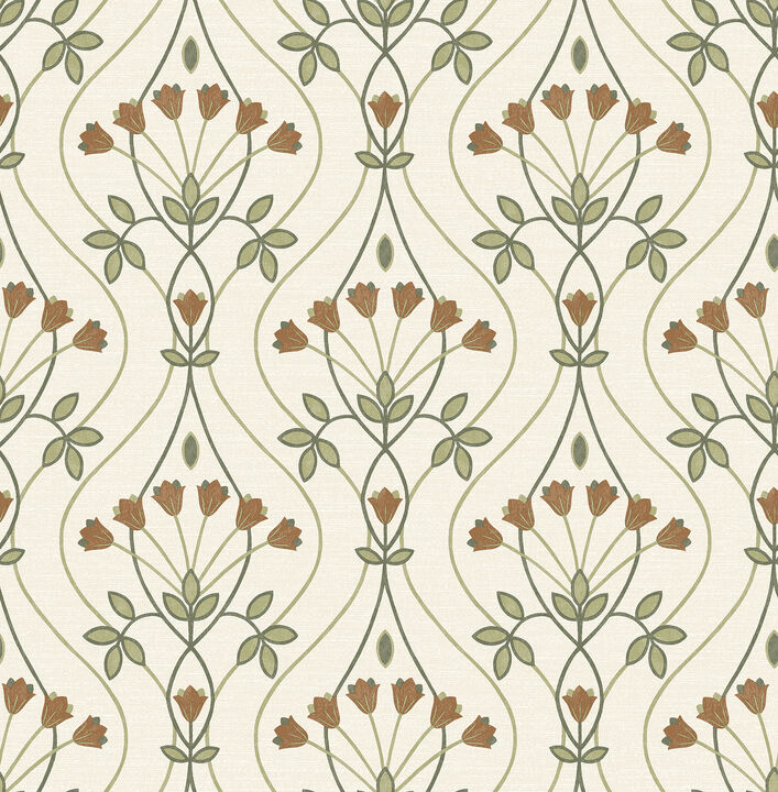 Dard Green Tulip Ogee Wallpaper