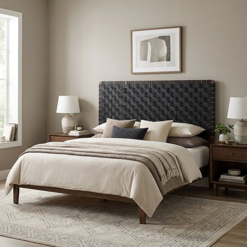 Vegan Leather King Headboard with Woven Texture and Durable Frame image number 3