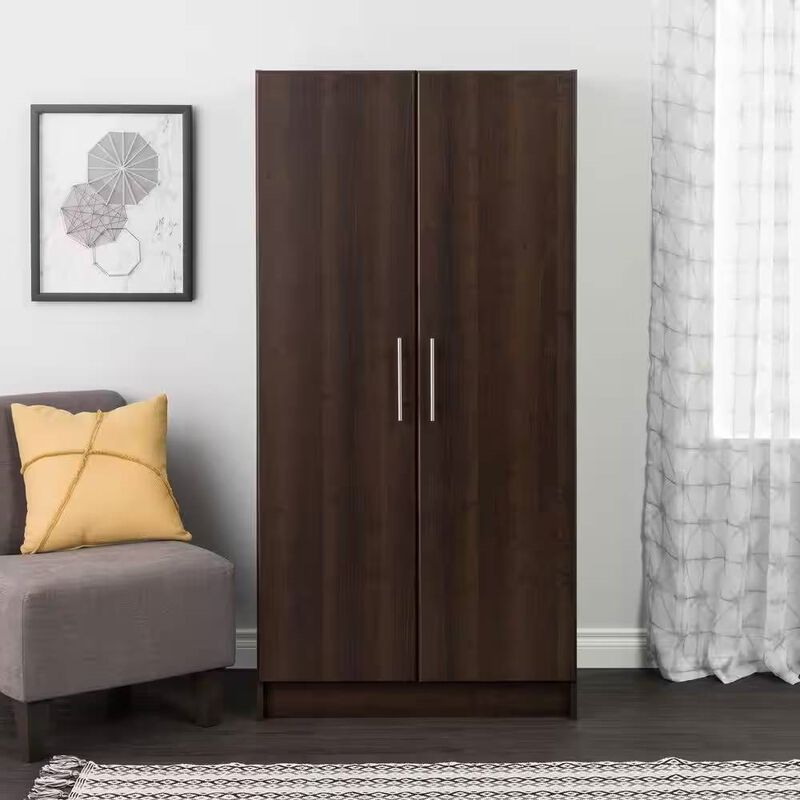 Modern Wood Finish Wardrobe with Hanging Rod and Adjustable Shelves