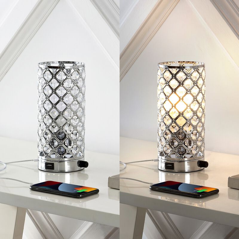 Lucie Mid-Century Modern Iron/Acrylic LED Mini Uplight Table Lamp with USB Charging Port and Smart Bulb