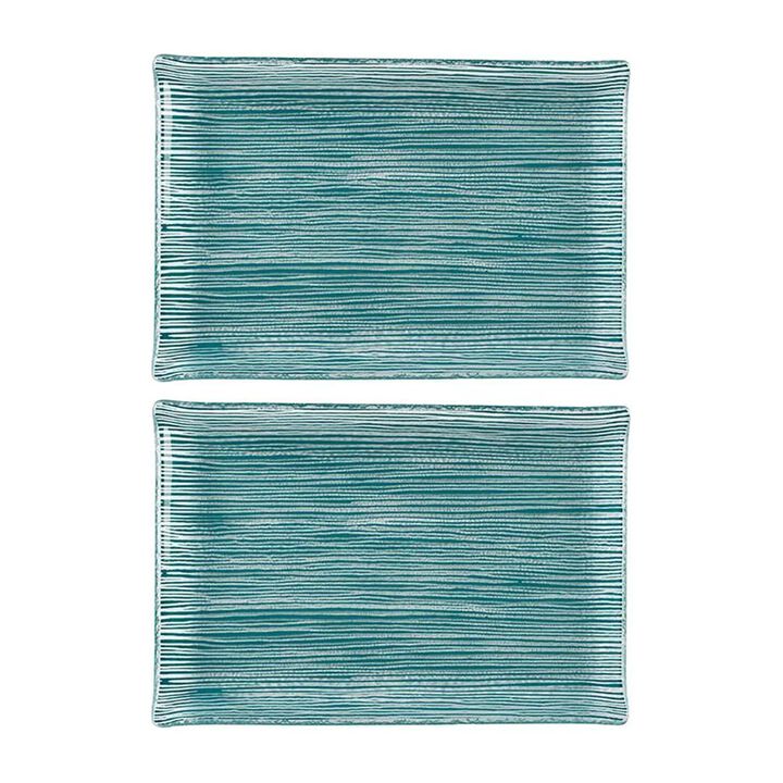Glass Dinnerware 8.5" x 5.75" Rectangular Blue Glass Plate (Set of 2)