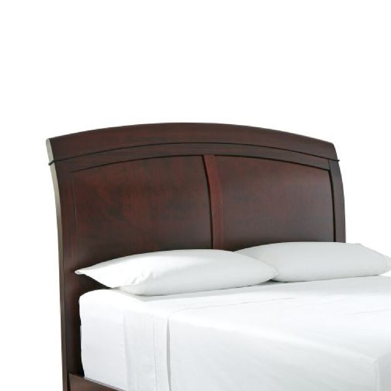 Kyle Soild Wood Low Profile King Bed with Sleigh Headboard, Cherry Brown - Benzara