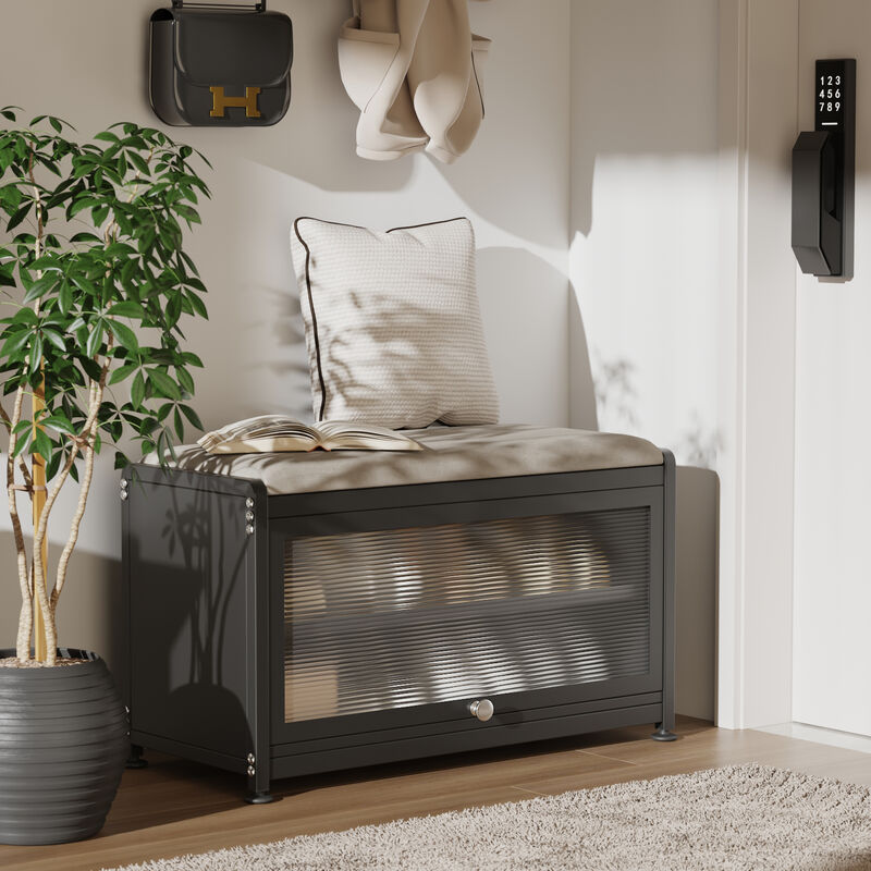 Mega Casa 2-Tier Metal Shoe Bench Black