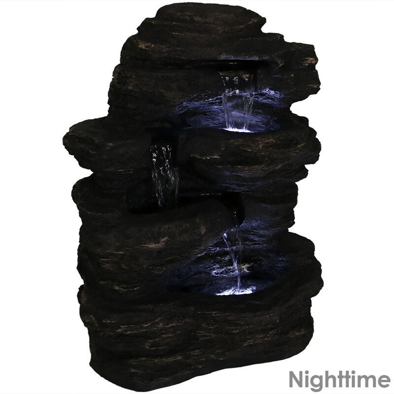Sunnydaze Polystone Rock Falls Waterfall Fountain with LED Lights - 24 in